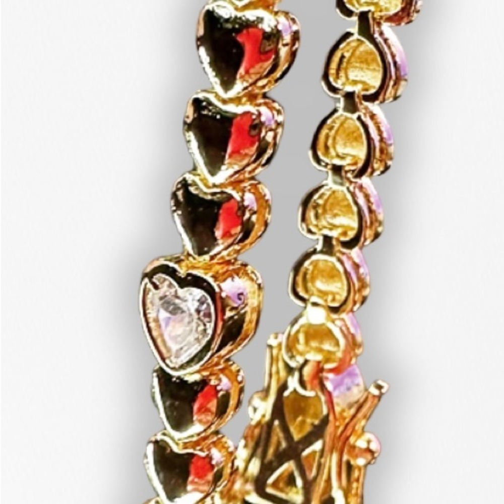 NEW Gold-Plated Heart Shaped Tennis Bracelet w/ Single CZ Heart - 19cm Long - Picture 7 of 16